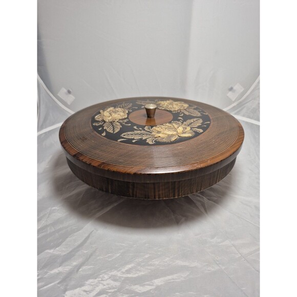 VINTAGE MID CENTURY Lacquer ware faux wood Japanese Dish w/serving Tray/Pedestal - Picture 1 of 8